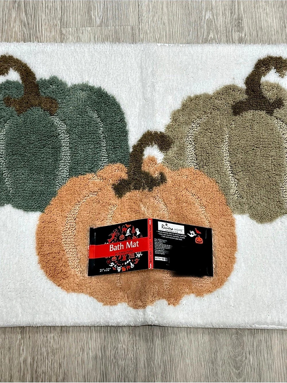 Riveria Home Halloween Pumpkin Bath Mat Orange & White NWT